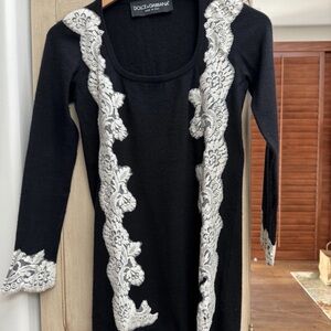 Dolce & Gabbana Black Cardigan with White Floral Lacey